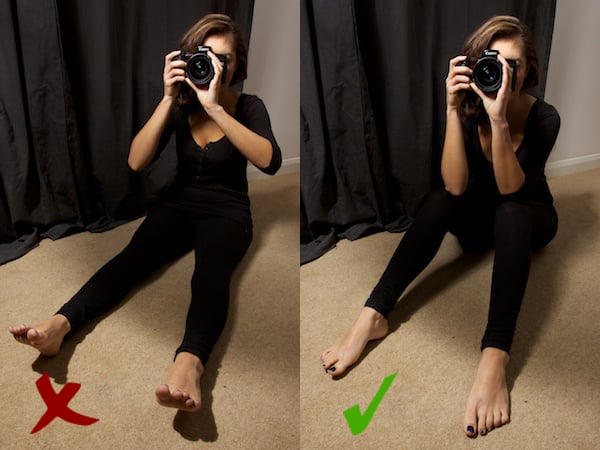 4 Sitting Two positions on How to Hold a Camera while sitting down