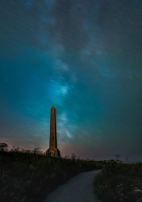 Atmospheric night view of the Obelisk in Cap-Blanc-Nez (France).