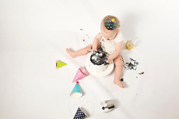 cute diy cake smash photo shoot of a little boy