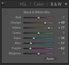 Sample Lightroom settings for optimised contrast