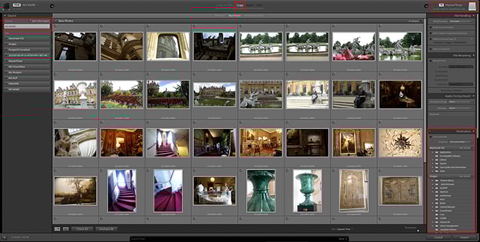 Importing photos into Lightroom: The Import dialogue box