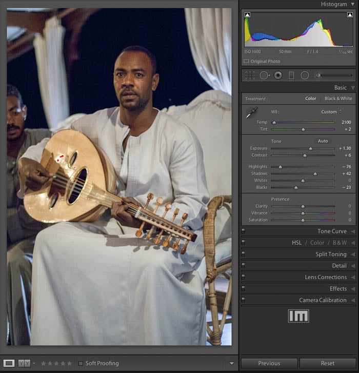 A screenshot of setting the White Balance in the Lightroom Develop Module