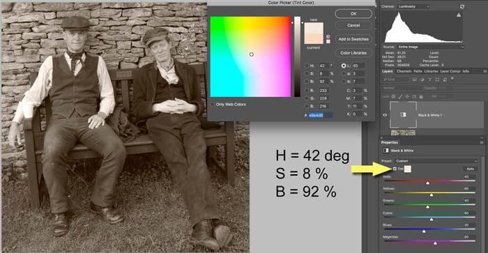 adding a sepia tint to a black and white photo in photoshop