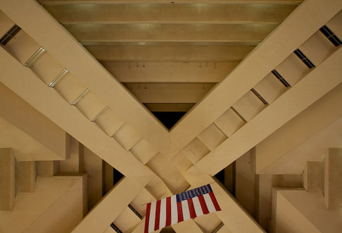 45 degrees A photo of a building roof from inside using diagonal lines in photography composition