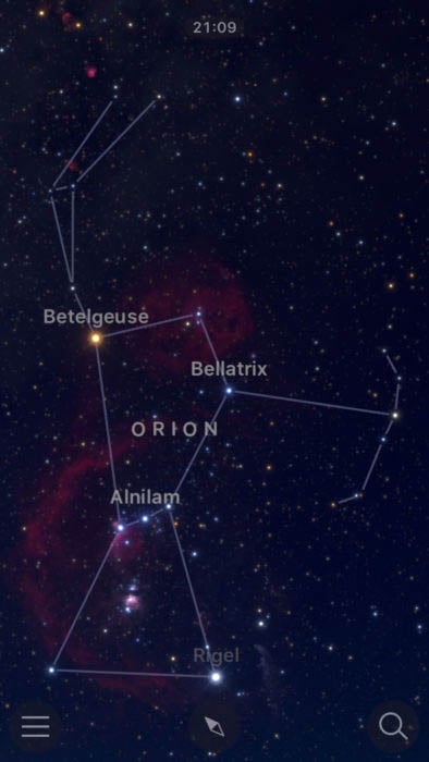 Night photography of the Belt of Orion, Bellatrix, Betelgeuse, Alnilam