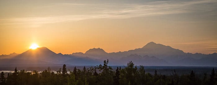 A beautiful panoramic sunset photo of Alaskan landscape
