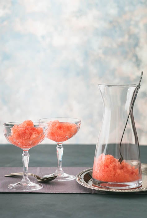 watermelon granita in glasses and jug