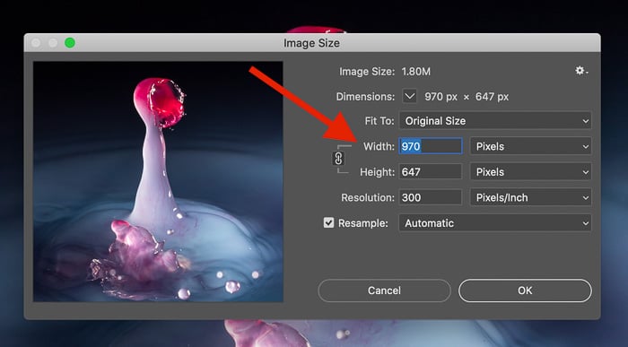 Screenshot of adjusting the resolution of an image in Photoshop
