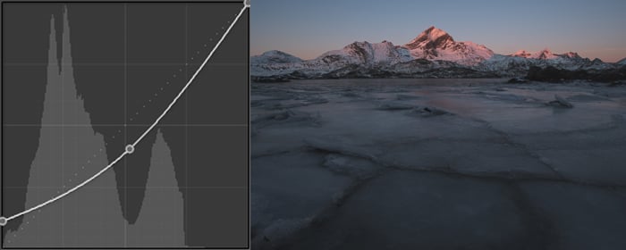 Post-processing a fine art landscape photography shot of a rocky mountain landscape.