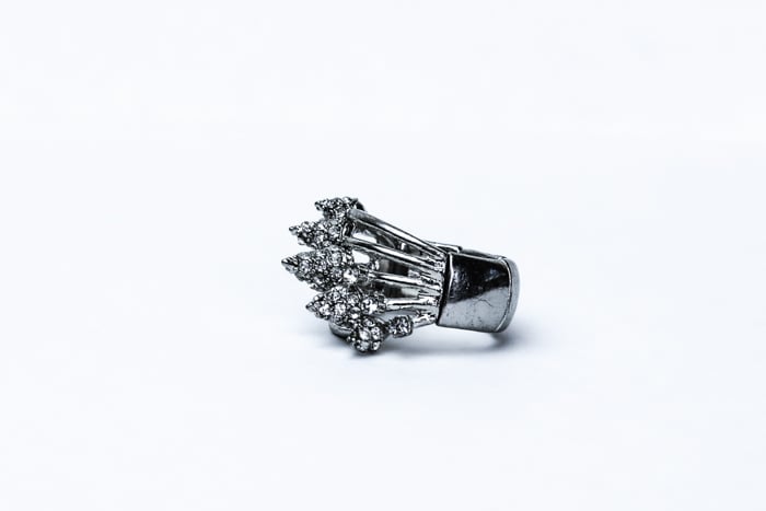 A product image close up of a silver ring
