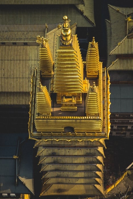 An aerial view of an interesting building