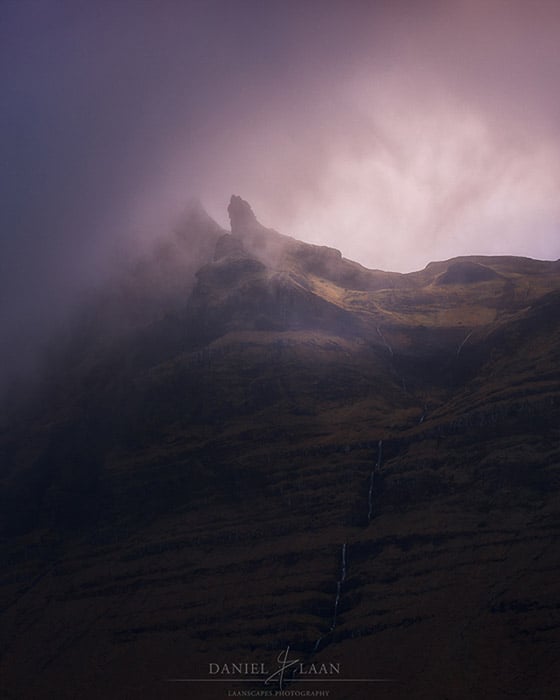 Atmospheric mountain photography shot of Iceland's rugged Snæfellsnes peninsula at sunset