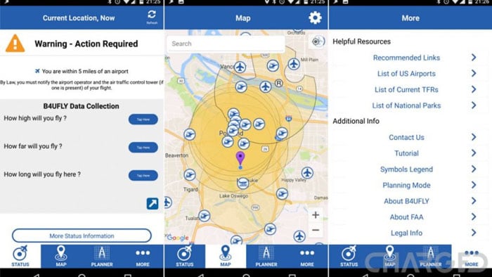 A screenshot of one of the best drone apps B4UFly interface