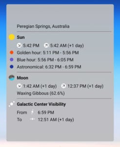 A screenshot of widgets interface in the photopills app