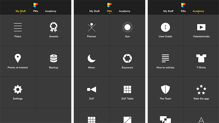 A screenshot of the planner in the photopills app
