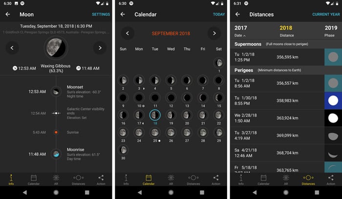 A screenshot of the moon pills interface in the photopills app