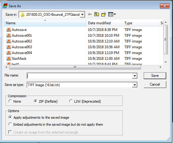 Screenshot of the Save image window in deep sky stacker