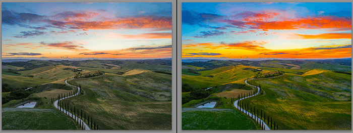 Diptych showing what is saturation and how it effects landscape photography