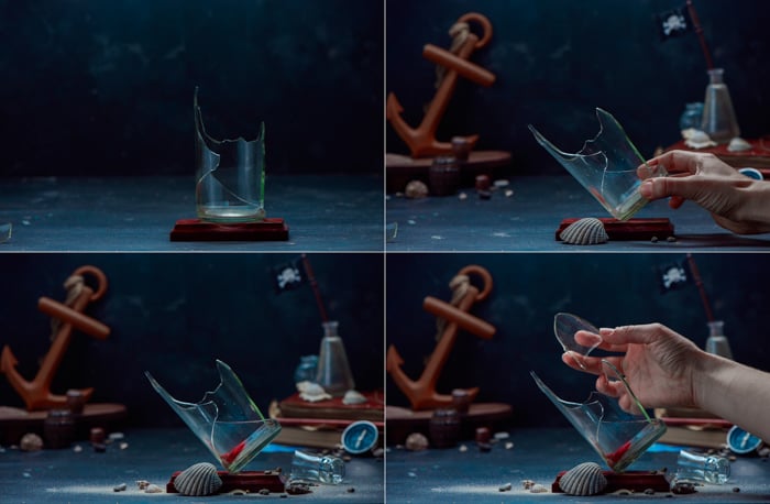 Setting up a creative exploding glass photo