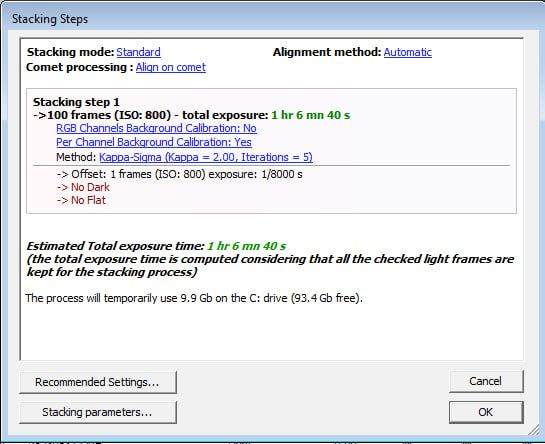 The Stacking Steps windows on Deep Sky Stacker