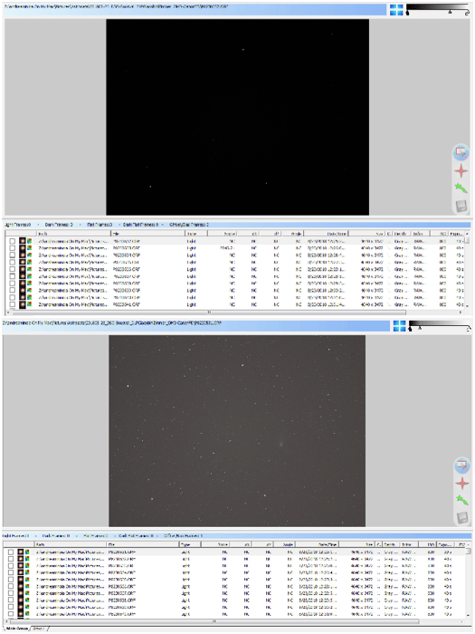 By using the visual stretching, the image brightens enough to easily spot the comet. On the right side of the window, the small menu to manipulate the image is visible.