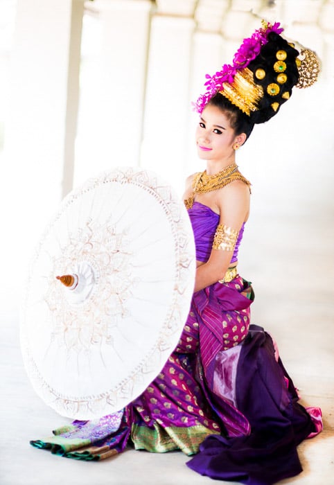 A high key portrait of a Thai girl in traditional clothing