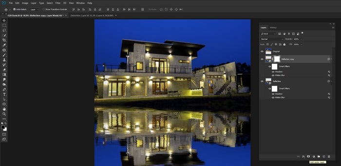 Screenshot of how to create a reflection in Photoshop - tweak the relection