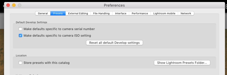 A screenshot of saving a preset for a film photography look in Lightroom