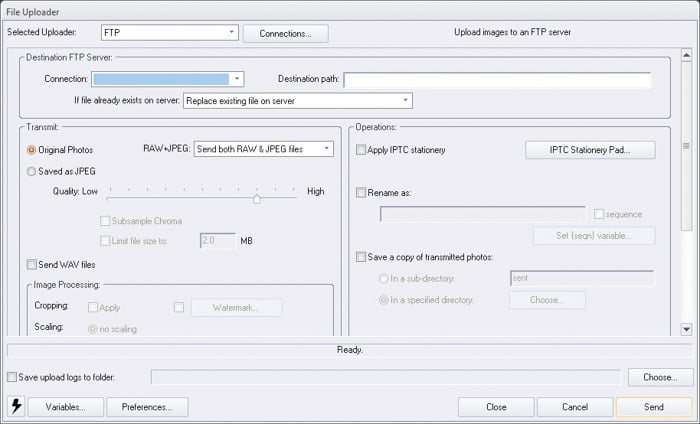A screenshot of uploading files with Photo Mechanic