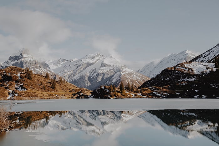 A stunning mountainous landscape with a lake adding reflection and depth - symmetry in photography 