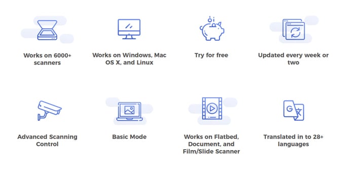 a screenshot of options on the vuescan website