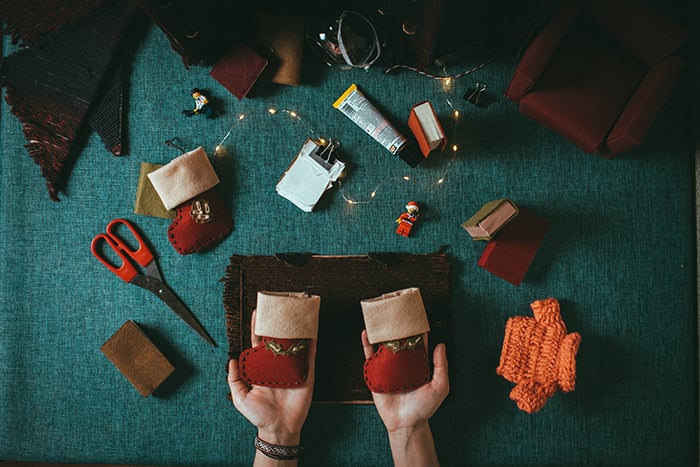 A flat lay photo of materials for puppet making
