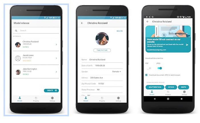 A screenshot of Model Release Pro interface - best model release apps