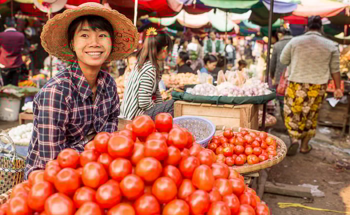 Correctly exposed portrait of a market vendor in Mandalay, Myanmar