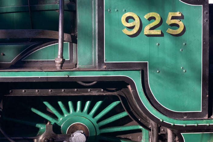 Close up of a green train - locomotive photography