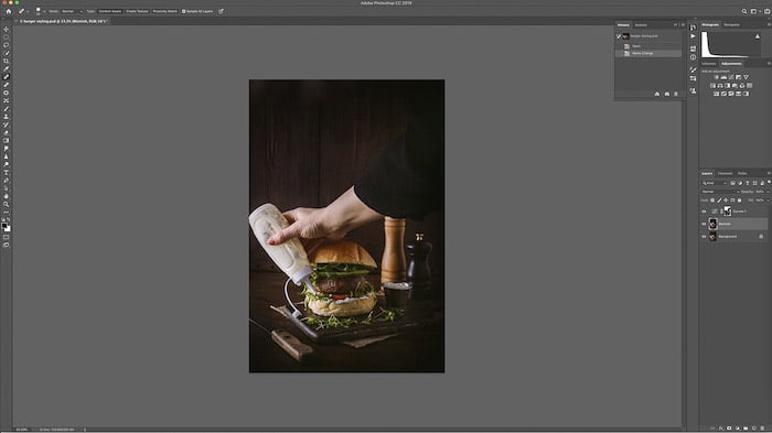 A screenshot of editing burger photo on lightroom