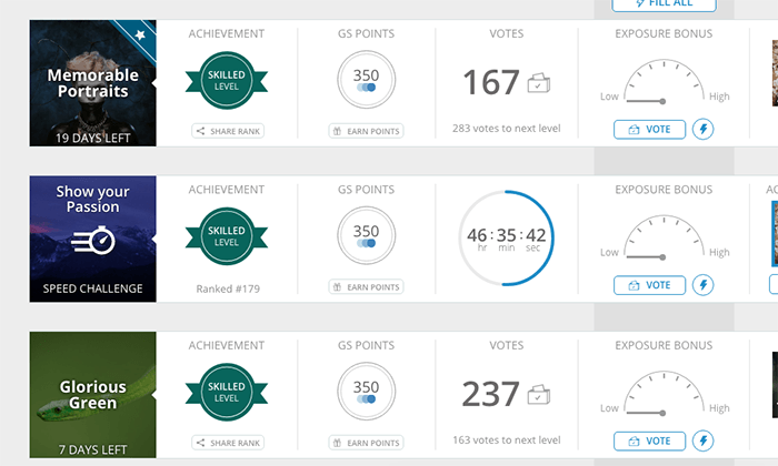 Screenshot from Gurushots photography game website