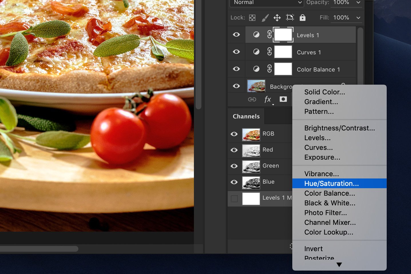 A screenshot showing how to edit food photography in Photoshop - Remove the Remaining Color Cast