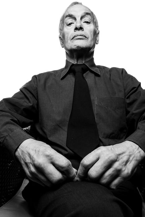 Atmospheric forced perspective portarit of a male model shot in black and white at 30mm