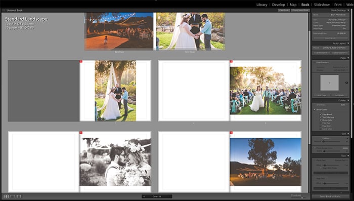 Screenshot of the Book tab in Lightroom