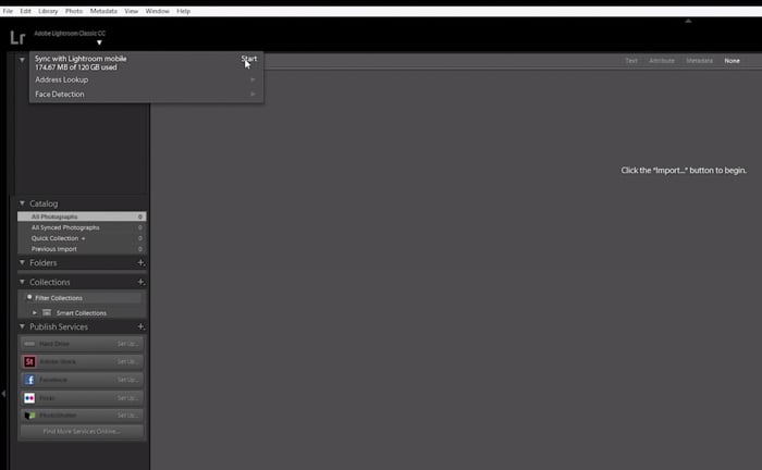 A screenshot showing how to sync Lightroom Mobile with your computer
