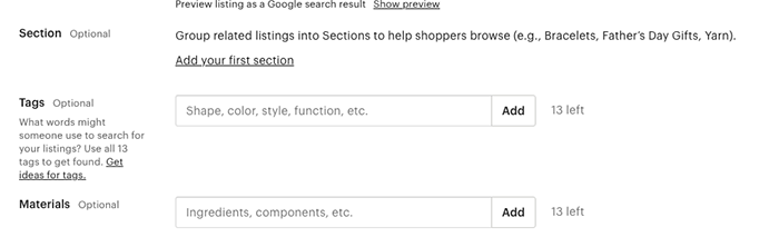 A screenshot of using listings to sell photos on Etsy