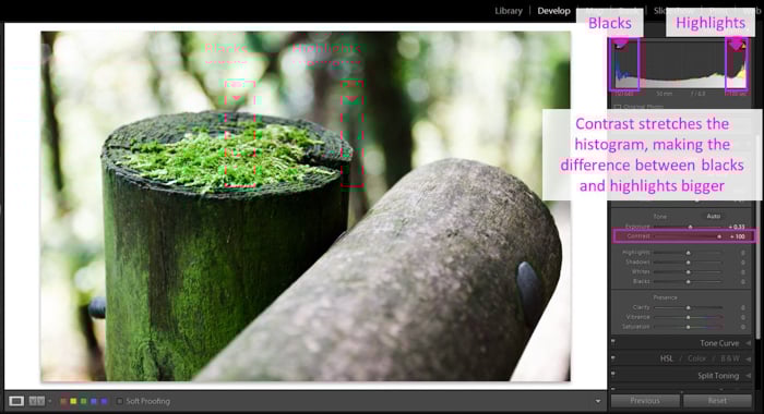 A screenshot showing how to use the clarity tool in lightroom