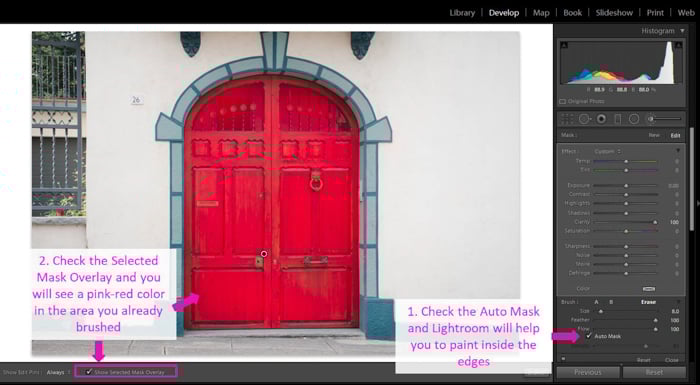 A screenshot showing how to modify the clarity of a selection of your image using the Brush Tool - clarity tool lightroom