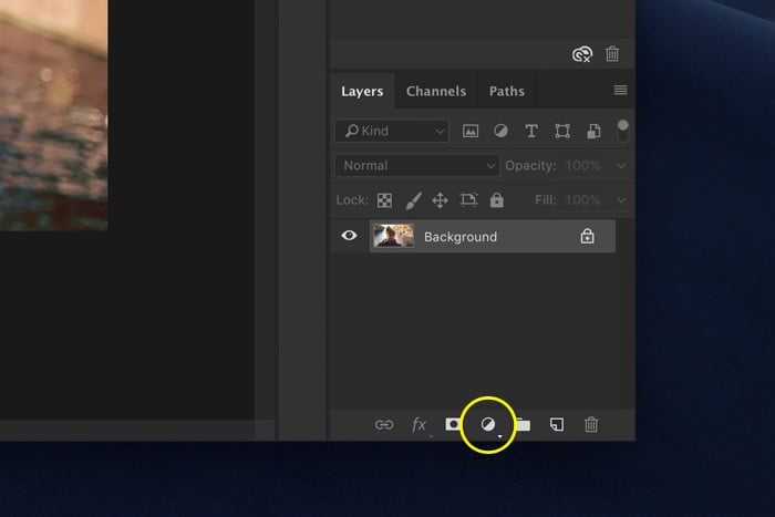 a screenshot showing how to add a new adjustment layer in Photoshop