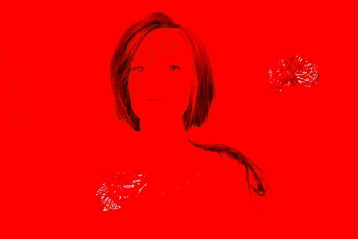 A portrait of a color layered red