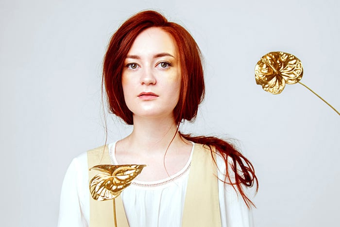 A portrait of a female model