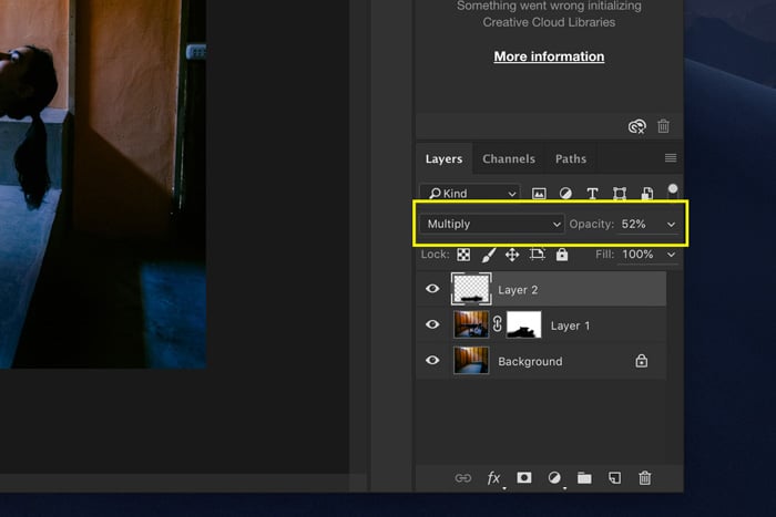 A screenshot showing how to edit Levitation Photography in Photoshop - blending mode