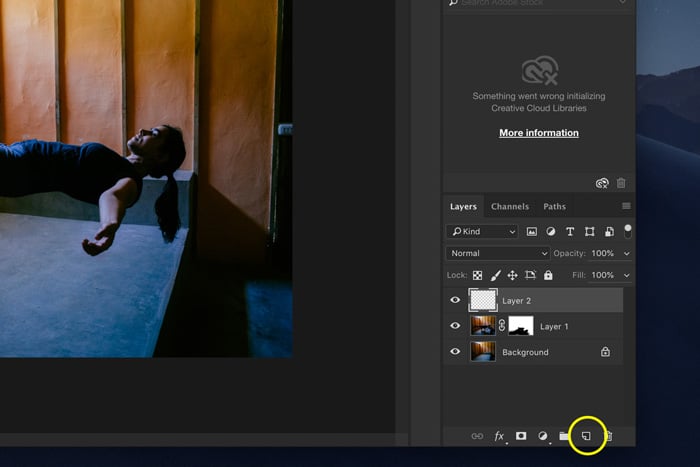 A screenshot showing how to edit Levitation Photography in Photoshop - add a shadow