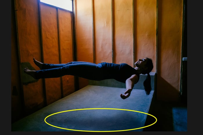 A screenshot showing how to edit Levitation Photography in Photoshop - add a shadow